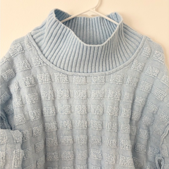 Free People Baby Blue Soul Searcher Mock Neck Textured Sweater Size Medium - Picture 6 of 10